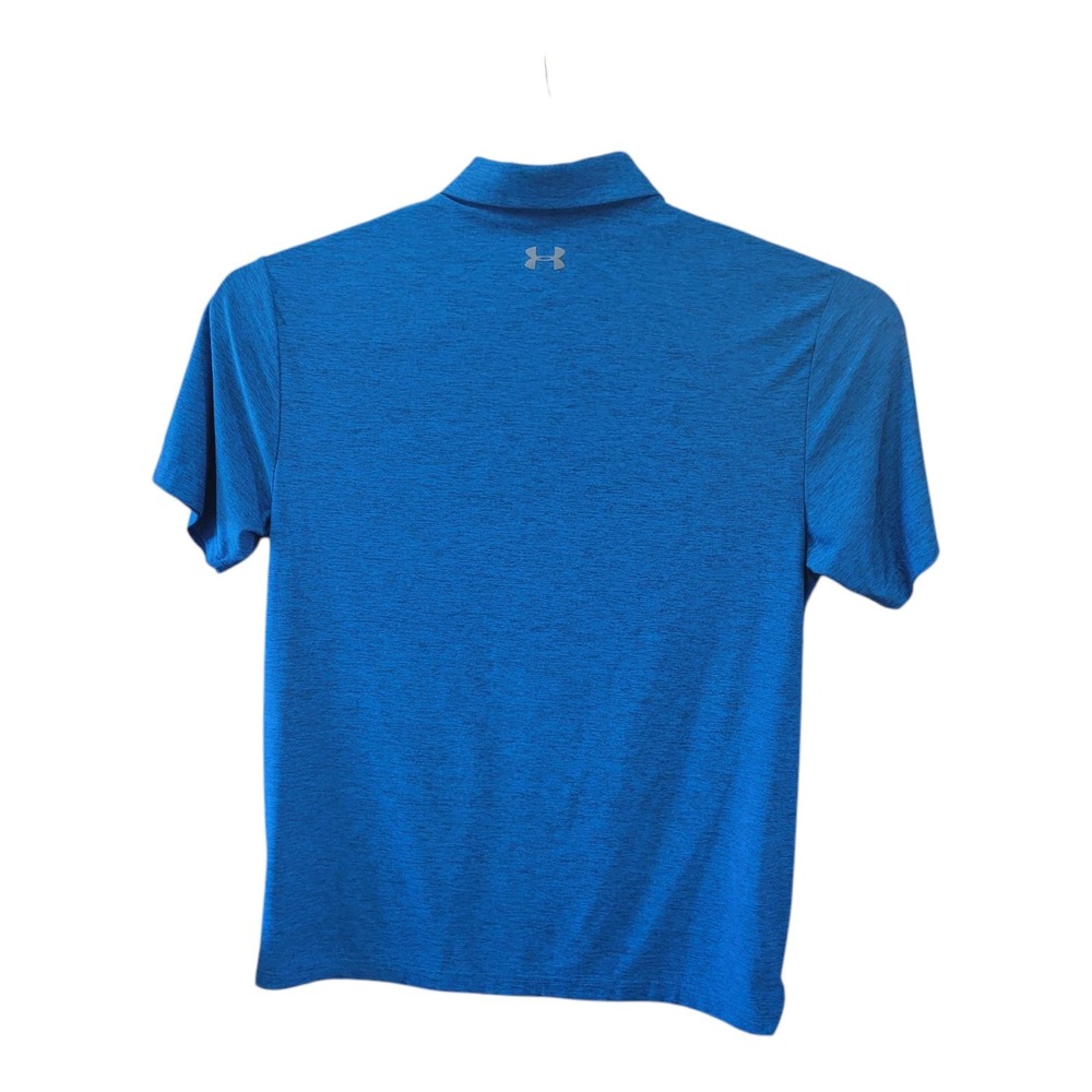 Under Armour Heat Gear Mens L Large Blue Black Short Sleeve Polo Golf Shirt - Picture 3 of 6
